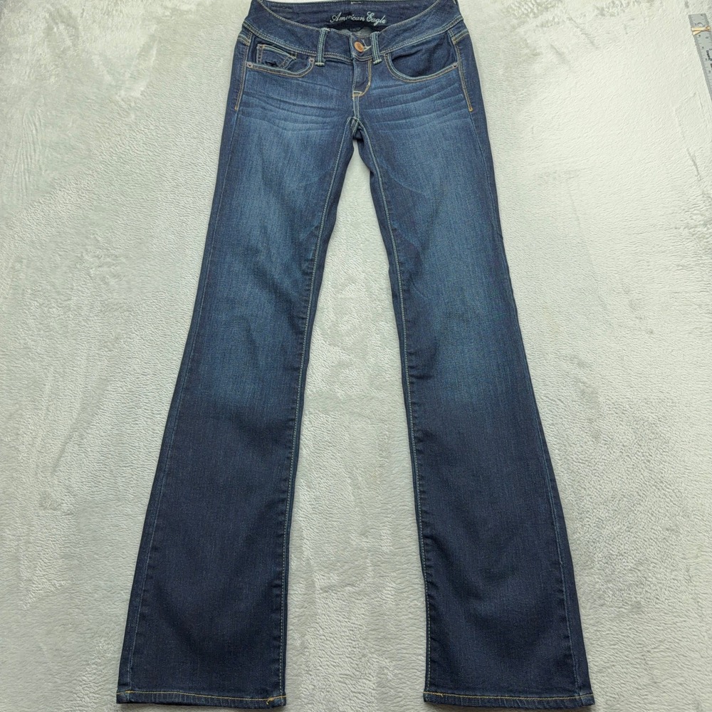 American Eagle Jeans Womens 2 Long Blue Slim Boot Stretch Dark Wash Denim Pants